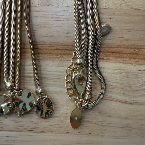 Long Gold-Tone Tassel Necklace With Cylinder Pendant & Dangling Charms By Chicos - Picture 10 of 11